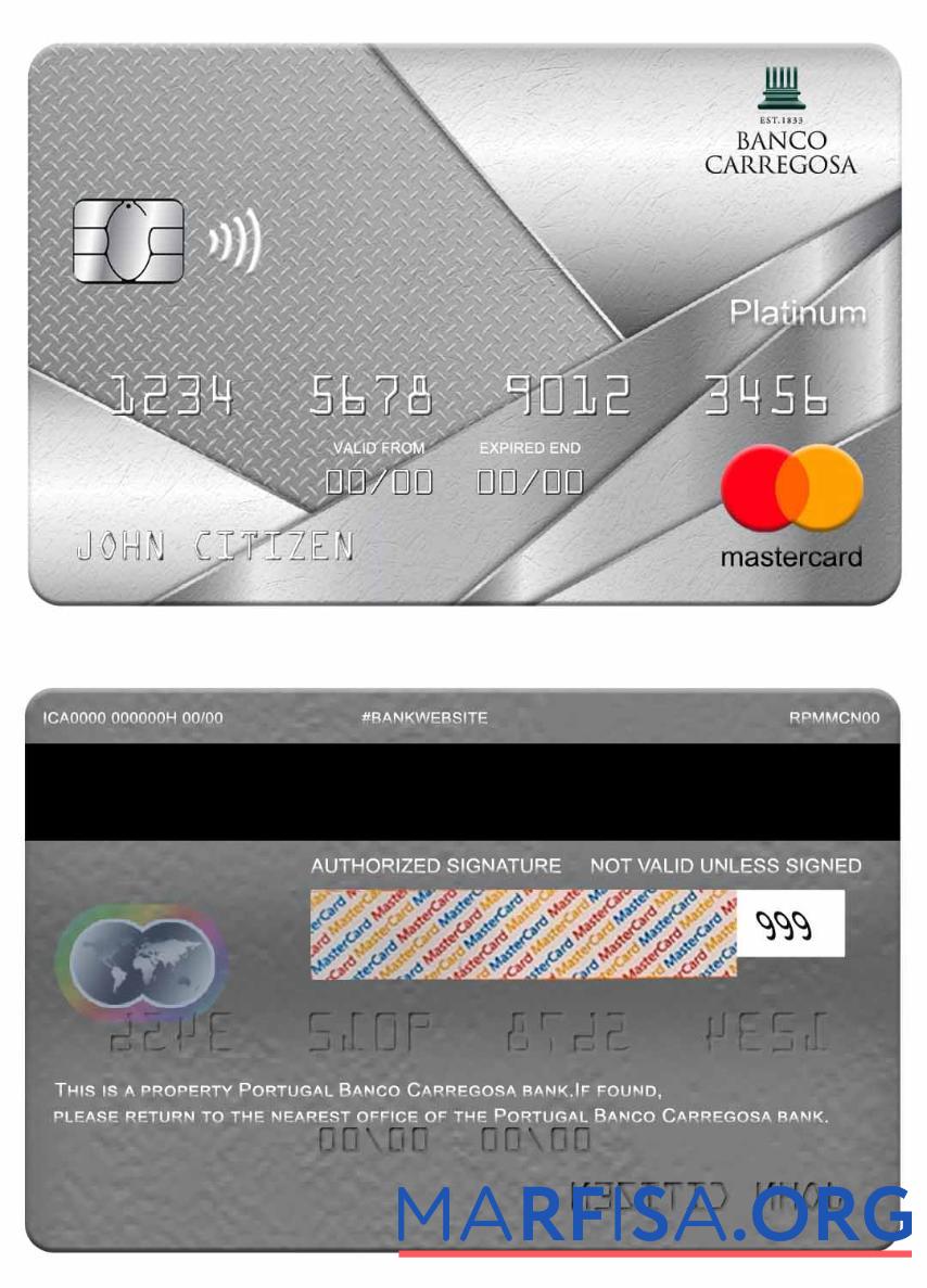 Realistic Portugal Banco Carregosa bank mastercard platinum template